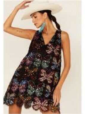 Free People Fly Me Away Butterfly Sequin Mini Dress